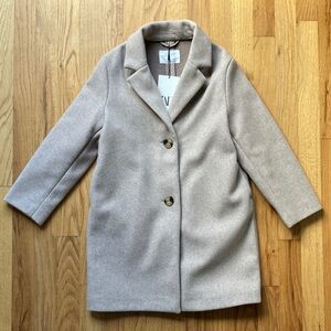 NWT Zara Girls Tan Coat with Tortoise Buttons